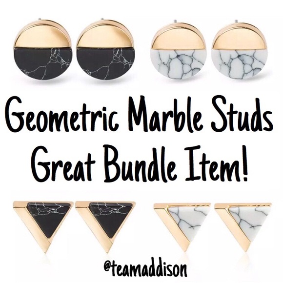 Marble Triangle Earrings Gold White NEW Geometic - Picture 2 of 8